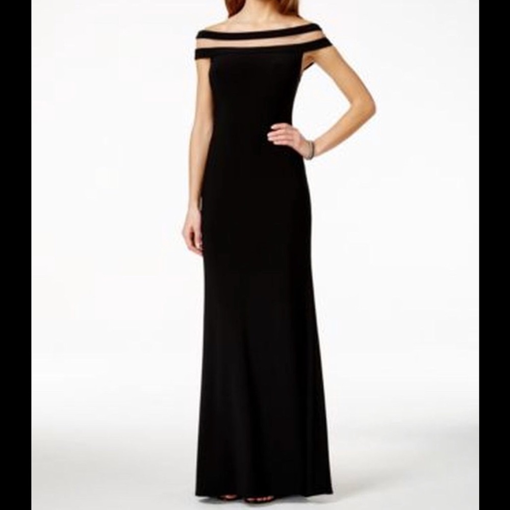 Betsy & Adam Off-The-Shoulder Illusion Gown - US 4